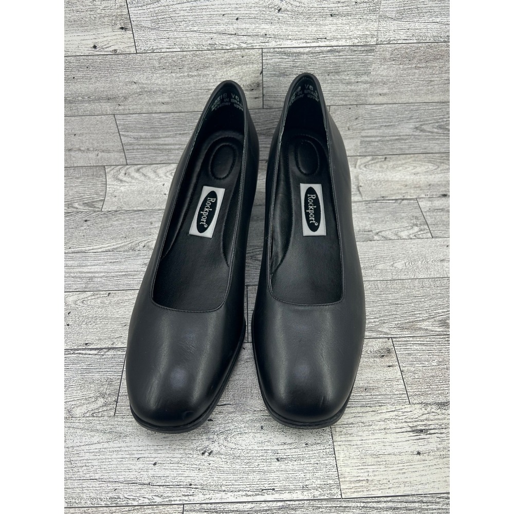 Rockport Women's Black Leather Square Toe Block Heel Pumps Shoes Size 9.5M